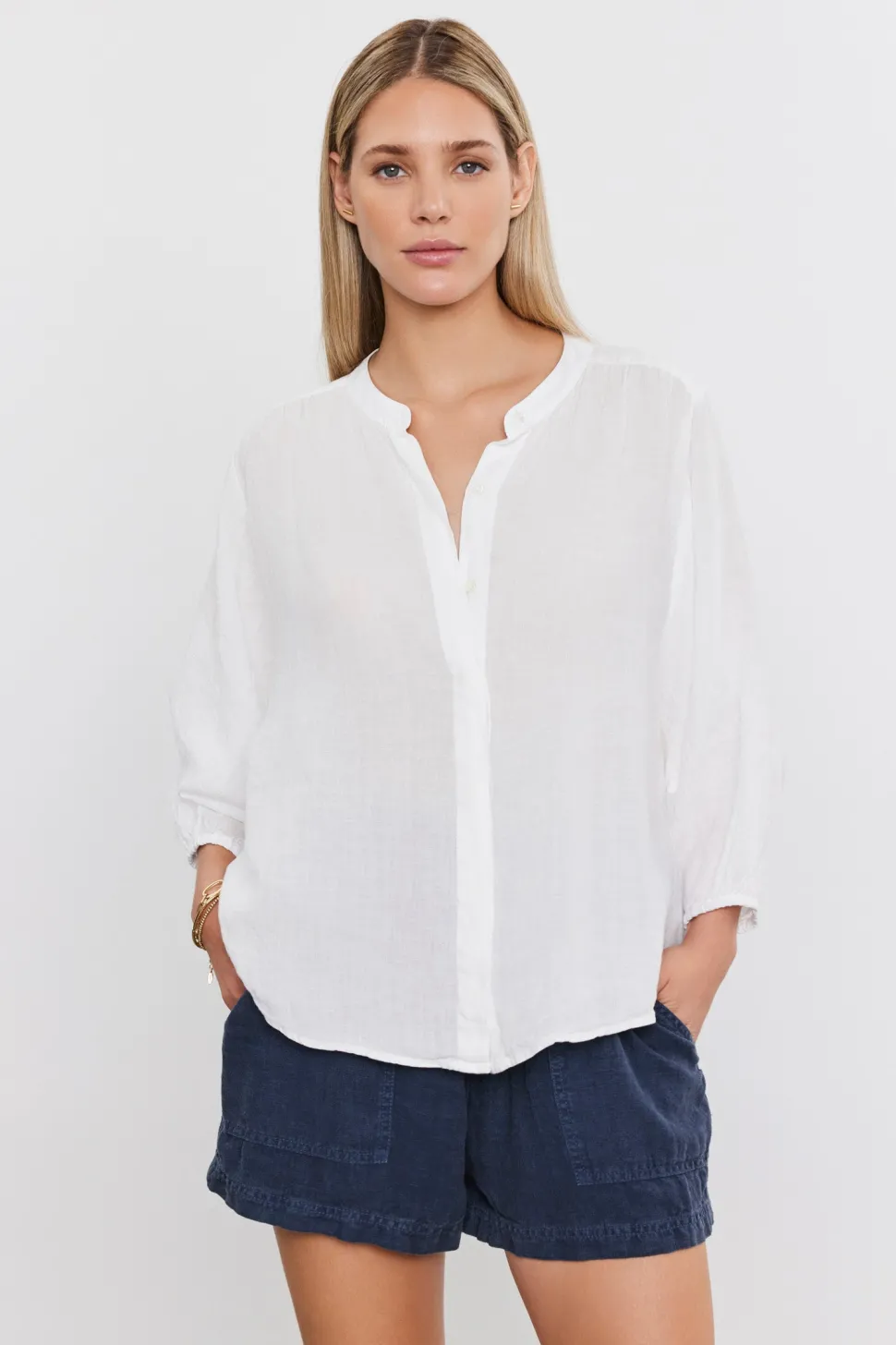 Velvet - Avis Woven Linen Puffy Sleeve Top